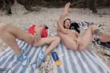 Abbie Storm and Gabriela Lati in Gabriela Lati and Abbie Storm Masturbating Outdoors on a Nude Beach While on Vacation Together, photo 2 of 4