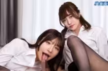 Meru Ito and Yuuha Kiriyama in Reverse Threesome Pantyhose Heaven/Hell, photo 3 of 4