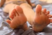 Siobhan Graves in Siobhan Graves in 8K VR: Topless Tease in Tan Glossy Tights & Denim - Foot Focus Fetish, photo 4 of 4