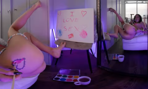 Abbie Storm Dirty Pop Art On Her Naked Body And Canvas Watching Herself In The Mirror with Abbie Storm