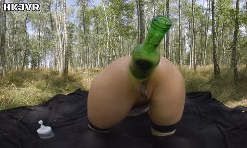 Hotkinkyjo Take Big Green Bottle In Ass Anal Gape  Prolapse In The Birch Trees Forest VR Porn Video